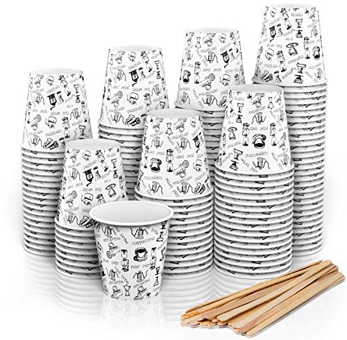CupCup 140 Espresso Pappbecher 110 ml mit Rührstäben aus Holz für Kaffee zum Mitnehmen