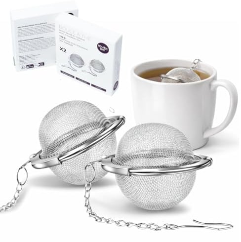 2 Stück Teesieb 4,5 cm Teeei mit Kette 304 Edelstahl Teefilter für losen Tee | feinmaschiger Teefilter mit Kette (2 Stück - 4.5 cm Ø)