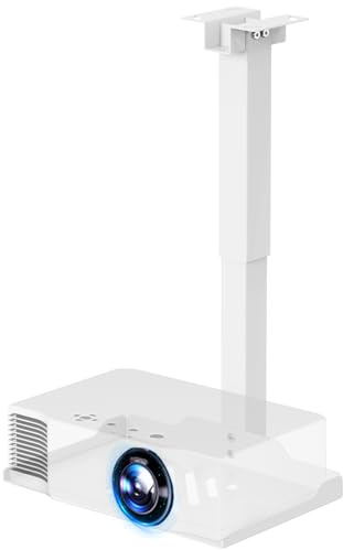 PUTORSEN Beamer Projektor Halterung - Höhenverstellbar Beamer Deckenhalterung oder Wandhalterung Installation ohne Bohrung,Verdeckte Kabelführung,Hält bis zu 10 kg,Weiß