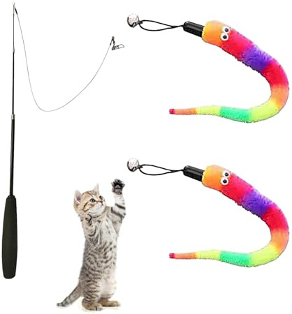 77cm Katzenangel,Katzenspielzeug Angel,Cat Toy,Katzenangel Stabil,Katzen Angel,Federn,Federspielzeug,Interaktives Katze Spielzeug Katzen Spielstab Stab Mit Federn Stab Glocken für KäTzchen Oder Katze
