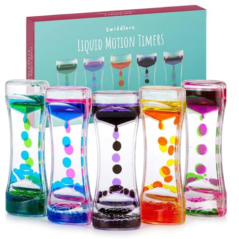 THE TWIDDLERS 5 Liquid Motion Timer, Flüssig Tropfen Sanduhr (15cm, 5 Farben) - Lavalampe Spiele, Klassenzimmer, Liquid Motion Bubbler Spielzeug, Oil Hourglass Geschenke für Kinder, Jungen & Mädchen