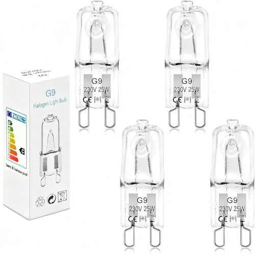 BROTOU G9 Backofenlampe 25W 300 Grad, Halogen Leuchtmittel 230V 2800K Dimmbare G9 Halogen für Backofen Mikrowellen Tischlampen Glühbirnen, 4 Stück