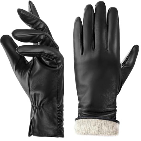 BISON DENIM Damen Winter Lederhandschuhe Warme Kaschmirhandschuhe