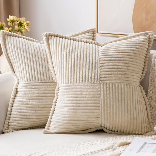 MIULEE 2er Set Kordsamt Kissenbezüge Samtkissen Weich Dekokissen Dekorativ Kissenbezug Modern Kissenhülle Sofakissen Zierkissen Couchkissen für Wohnzimmer Schlafzimmer Creme 40x40 cm