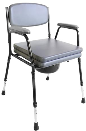 PEPE Mobility Toilettenstuhl Gepolstert für Senioren, 3 in 1 WC Stuhl mit Eimer und Deckel, höhenverstellbarer Nachtstuhl bis 165 kg, Toilettensitzerhöhung und Leibstuhl gepolstert