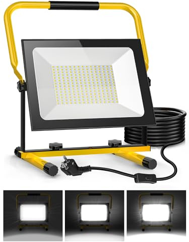 Viugreum LED Baustrahler 200W 20000lumen 6500K Einstellbare Richtung 230V Kaltweiss Scheinwerfer IP66 Wasserdicht Arbeitsscheinwerfer 3 Dimmstufen Bauscheinwerfer mit Stecker 3m Kabel für Baustellen