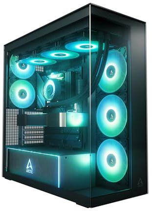 ARCTIC Xtender Black (Mirror Glass) - PC-Gehäuse, Verspiegeltes Glas, 2X 420 mm Radiator Support, Full Tower, Big Tower, E-ATX, 5X A-RGB Lüfter vormontiert - Schwarz