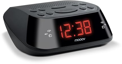 Metronic 477003 Uhrenradio - Radiowecker Schlummerfunktion mit Dual Alarm - Sleeptimer Roter Zeitanzeige - Netzbetrieben und einfach zu bedienen - Schwarz