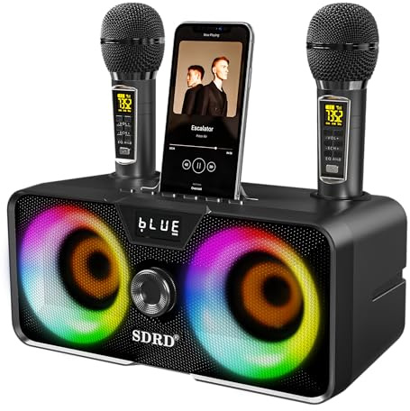 Tragbarer Karaoke Maschine,Karaoke mit 20W Bluetooth Lautsprecher,2 Kabellosen Karaoke-MikrofonWiederaufladbarem Mikrofonsteckplatz,PA Anlage Komplettset für Home Party,Church,Picnic,Outdoor