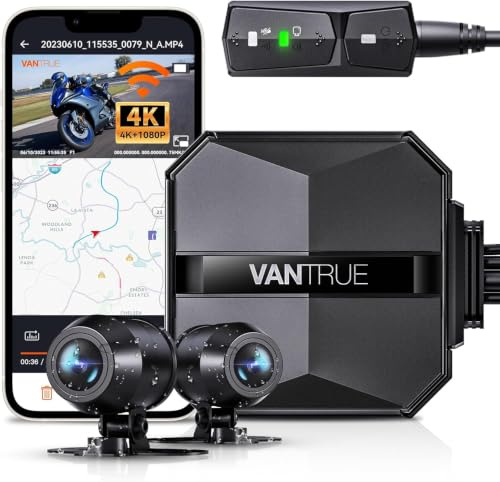 VANTRUE F1 Motorrad Dashcam 4K + 1080P Vorne Hinten STARVIS Nachtsicht | 5GHz WiFi GPS Motorrad Dash Cam Auto, HDR, WDR, Vollständig wasserdicht Motorrad autokamera, 24Std. Parkmodus, Max. 512G