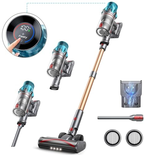 Fieety Akku Staubsauger, 550W/45000Pa/60Mins Staubsauger Kabellos mit Smart Touchscreen, Staubsauger mit integrierter Ladestation, Anti-Tangle-Bodenbürste für Hartböden Teppiche Tierhaare
