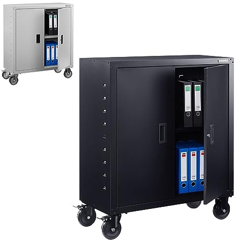 Arebos Aktenschrank | Büroschrank | Lagerschrank | Materialschrank | Stahlschrank | Höhenverstellbarer Einlegeboden | 90x90x40cm | Rollen-Set | Schwarz