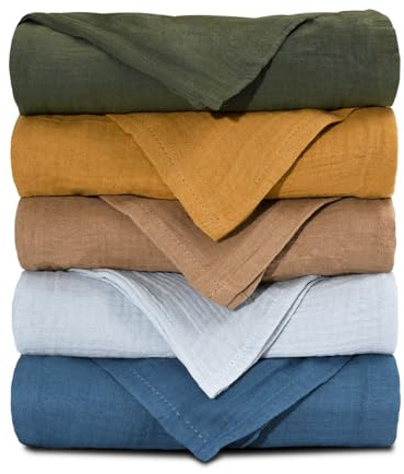 Soarwg Kids Spucktücher Baby Musselin, 5er-Pack, 60x60cm | Farn Design. Weiche Baumwoll-Musselin, 5er. Spucktuch, Stilldecke. Waschbar. Oeko-Tex.