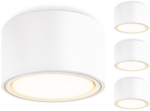 GeyouLux 4x LED Aufbauspots Weiß - Ø95x55mm - Aufputz Spots Decke Mit 6W 680LM GX53 Modul 230V-3000K Warmweiß - Deckenspots Aluminium, Aufbauleuchte, Aufputz Deckenstrahler