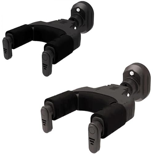 AUPHY AH85 Gitarrenhalter für die Wand Nylon mit Auto-Lock & Drehmechanismus | 10KG+ Schwerlast | Universeller Wandhalter für alle Kopfplatten/Griffbreiten,Klassik/Akustik/E-Gitarre,Bass etc,2er-Set