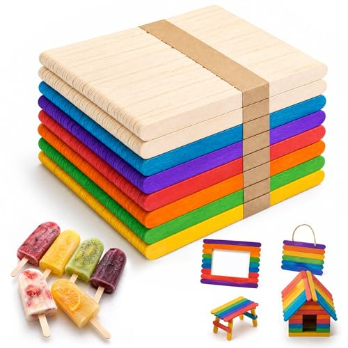 VGOODALL 400 Stück Eisstiele Holz, Bunte Holzstäbchen für Zum Basteln | Holzeisstiele zum Basteln, DIY Projekte, Deko & Kunsthandwerk