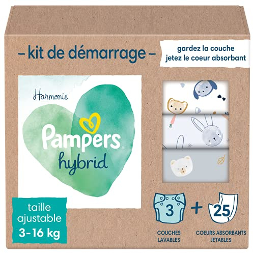 Pampers - Harmony Hybrid Starter Pack, 3 waschbare Windeln + 25 Einweg-Oberschichten - 1 Packung