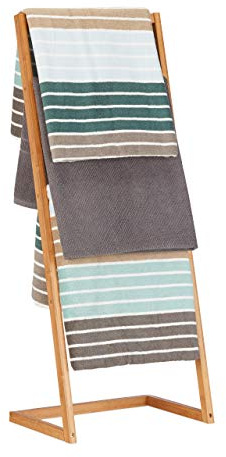Relaxdays Handtuchhalter freistehend, Leiterregal mit 4 Handtuchstangen, Handtuchständer Bambus, HBT: 100x40x30cm, natur, Beige
