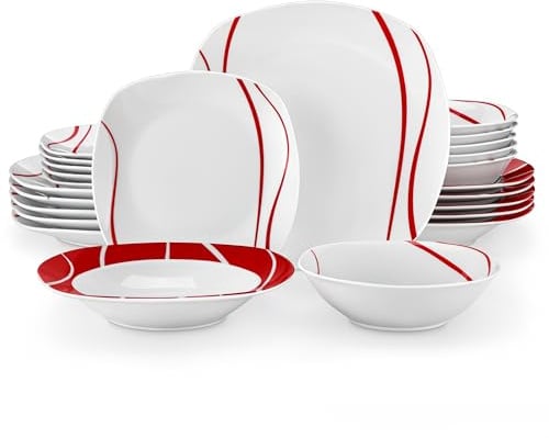 MALACASA Geschirrset 6 Personen, Felisa 24tlg Tafelservice aus Porzellan, Modernes Geschirr Set mit je 6 Speiseteller, Dessertteller, Suppenteller und Schüsseln, perfekt für Weihnachten und den Alltag