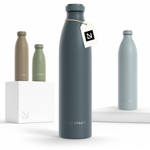 LARS NYSØM Edelstahl Trinkflasche 350ml, 500ml, 750ml, 1L, 1 5 liter | Thermosflasche Kohlensäure geeignet | Auslaufsichere Wasserflasche für Sport, Outdoor (Stone Blue, 1000ml)
