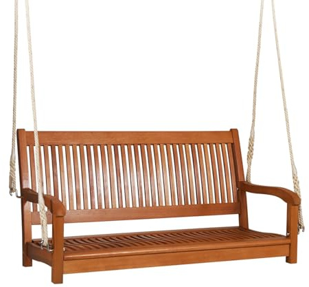 FANTASK Schaukelbank, 2-Sitzer Hängebank Gartenschaukel bis 360 kg belastbar, Hollywoodschaukel zum Aufhängen, aus Eukalyptusholz, Veranda-Schaukel für Terrasse, Garten & Balkon