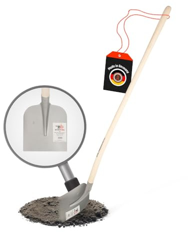 SHW-FIRE Holsteiner Schaufel Silber gepulvert - 130 cm Stiel, mit Aufbug | Für Transportarbeiten von Materialien (Sand, Kies, Erde)| Gartenarbeit | Allrounder | gehärtete und beschichtete Oberfläche