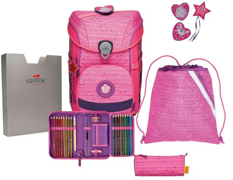 DER DIE DAS leichter Schulranzen, ErgoFlex Easy Pretty Unicorn Set 5-teilig, ca. 20,5 l Volumen, ca. 950 g Gewicht