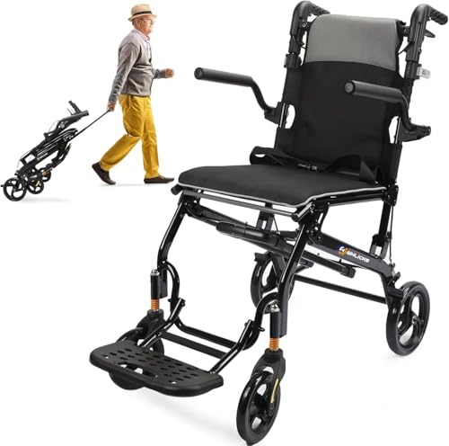 Rollstuhl Faltbar Leicht, Rollstuhl mit Teleskopgriff und Fußstützen, Sitzbreite 43 cm, 8,8 kg Rollstühle Tragbar für Erwachsene, Reiserollstuhl Geeignet für ältere Menschen