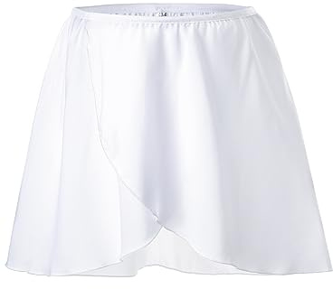 boruizhen Ballett Wickelrock Tanz Rock Chiffon Ballettrock Mädchen Mit Dehnbarem Taillenband für Kinder und Damen Weiß M
