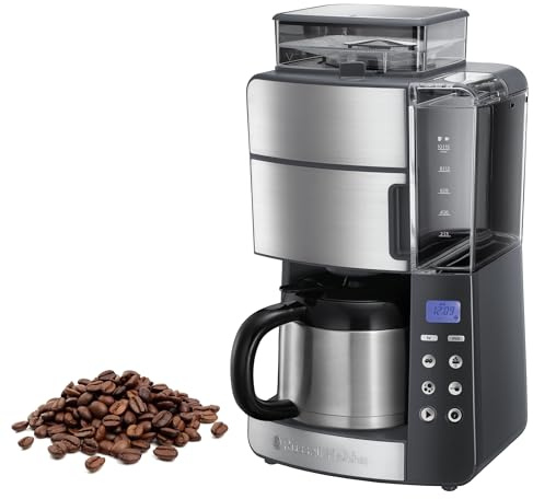 Russell Hobbs Kaffeemaschine mit Mahlwerk Thermokanne [Digitaler Timer, Brausekopf für opt. Extraktion & Aroma] Grind&Brew (1-10 Tassen, 3-stufige Mahlgradeinstellung) Filterkaffeemaschine 25620-56