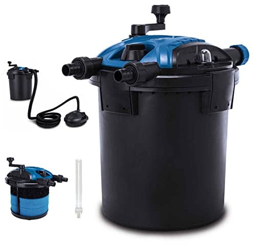 Scheppach Teichdruckfilter Komplettset PFS8000 | für Teiche bis 8000 L | Fördermenge 4000 L/h | 11 W UV-C Klärer mit Spin Clean | Schmutzanzeige | 9,5L Tank | Teichfilter Druckteichfilter Teichpumpe