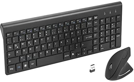 Fonicer 2,4 GHz Kabellose Vertikale Ergonomische Maus und Tastatur Combo Ultradünne tragbare Größe für PC Desktop Computer Laptop Mac Tablet, Black