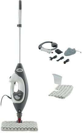 Shark Klik n' Flip Dampfreiniger, Boden- und Handreiniger, Dampfreiniger für Hartböden, Fliesen, Oberflächen, Wasserhähne und Glas, 5 Zubehörteile, 2 Einstellungen, Grau/Weiß S6005EU