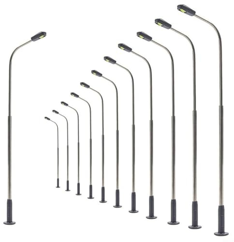 12 Stück Modelleisenbahn Warmweiß Laternenpfahl Straßenlaterne Einzelkopf 14CM Modell Bahn Lampe Gartenlampen