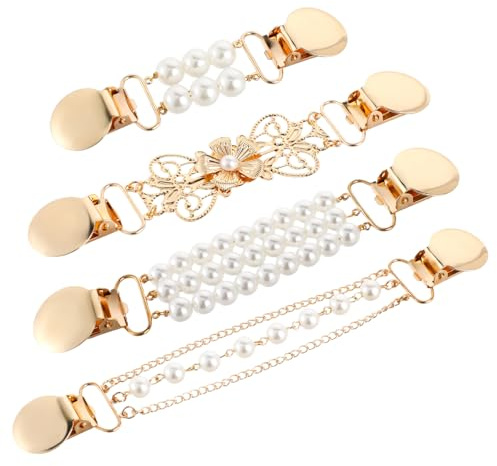 Perlen Cinch Clip Gold Waist Clip 4 Stile Cardigan Clips Kleider-Clip | Vintage Pullover Elegant Strickjacke-Clips Für Damen Für Umhänge Schals Strickjacken Jacken