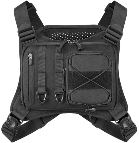 Taktische Brusttasche für Herren und Damen, Leichte Lauf-Brusttasche mit Extra Stauraum, Laufweste für Outdoor und Sport (Schwarz)