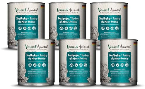Venandi Animal – Premium Katzenfutter – Truthahn als Monoprotein, Nassfutter, getreidefrei und naturbelassen, 6er Pack (6 x 800g)