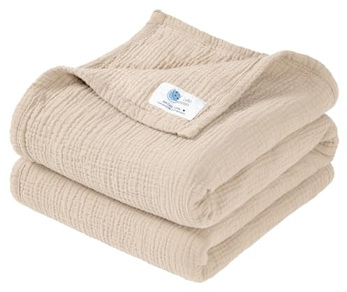lulumoon Musselin Decke Baby - Atmungsaktive Babydecke,Baby Decken Neugeborenen,Weiche Krabbeldecke für Kinder,Musselin Schlafdecken für Kleinkinder Mädchen Junge 120x120cm(Elfenbein)