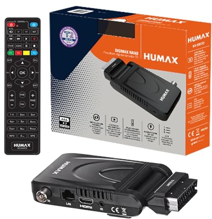 Humax - Terrestrischer DVB-T2 HD-2023T2 Digimax Nano Digital-Decoder mit 2in1 Fernbedienung zur Steuerung des Fernsehers