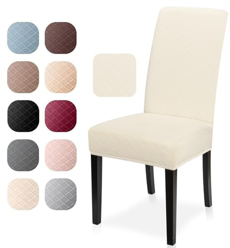 Stuhlhussen 6er Set Universal Stretch Stuhlhussen Moderne Jacquard Husse Abnehmbare Stuhlbezug Abdeckung Esszimmer überzug Bi-Elastic Spannbezug,für Bankett Deko und Hochzeit Partys (Creme, 6 er Set)