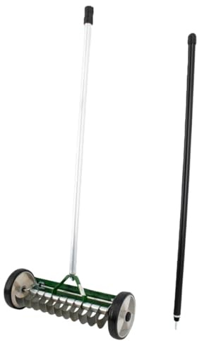 Rekord Handvertikutierer (Stahl) Arbeitsbreite 32 cm mit Aluminiumstiel (180 cm) Rasenlüfter, Moosentferner, Bodenlüfter, Pendelvertikutierer, Vertikutier-Roller, Rasenfilz-entferner