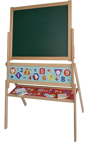 Eichhorn-Magnet Standtafel, Kindertafel mit 48 Magnetbuchstaben, 10 Kreiden, Schwamm, zweiseitig beschreibbar, mit Ablage, drehbar, 60 teilig, 66x110 cm, aus Buchenholz, ab 3 Jahren, Bunt, 100002589