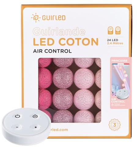 GuirLED - LED Baumwollkugeln Lichterkette USB - Drahtlose Fernbedienung - Baby Nachtlicht 2h - Dual USB 2A Netzteil enthalten - 4 Intensitäten – 24 Kugeln 2.4m - Prinzessin