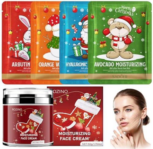 4 Stück Tuchmasken Gesicht + 50g Feuchtigkeitscreme, Hautpflege Set | Gesichtsmasken Set für Frauen, Feuchtigkeitsspendende Gesichtsmaske, Damen Feuchtigkeitsmaske Skincare Mask