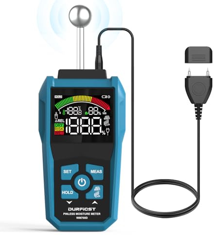 DURFICST WM700D Feuchtigkeitsmessgerät, Pin&Pinless Feuchtigkeitsmesser | Feuchtigkeitsmessgerät Wand mit Farb-LCD und Akustischem Alarm, für 20–40 mm Wände, Holz, Mauerwerk, Beton & Andere Baustoffe