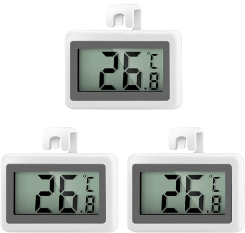 AiQInu 3 Stück Kühlschrankthermometer Digital mit Magnet und Haken, Großer Messbereich -50°C bis +70°C, Mini Thermometer Kühlschrank für Küche, Gefrierschrank, Lager