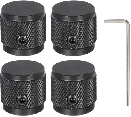QUARKZMAN 4 Stück Aluminium Potentiometerknöpfe mit 6 mm Holedurchmesser, 17(AD) x16(H) mm Gitarre Knopf mit Schraubenschlüssel, Schwarz