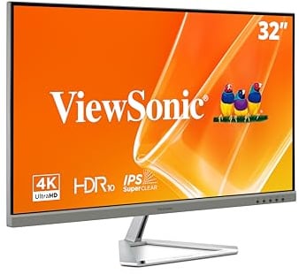 Viewsonic VX3276-4K-MHD 80 cm (32 Zoll) Büro Monitor (4K UHD, HDR, HDMI, DP, mDP, Eye-Care, Eco-Mode, Lautsprecher, 3 Jahre Austauschservice) Silber-Schwarz
