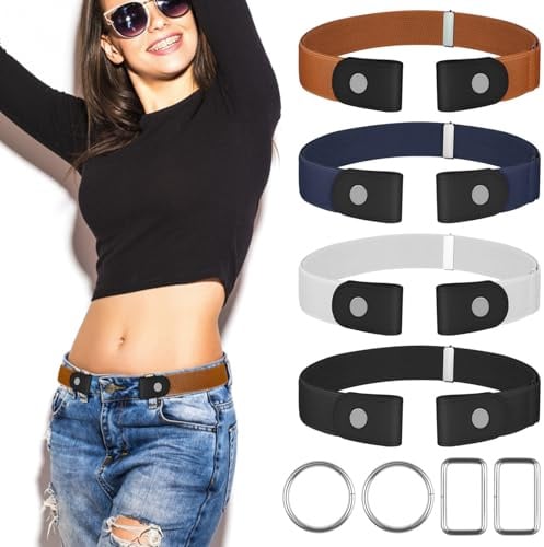 SMUJU 【4 Stück】 Gürtel Ohne Schnalle, Langlebig Elastischer Gürtel, Justierbar Schnallenfreier Gürtel, Stretch Gürtel für Jeans Hosen Kleid, Einstellbarer Unsichtbarer Gürtel für Damen