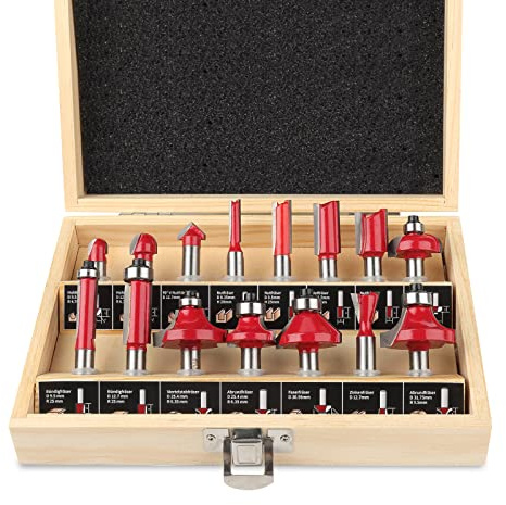 KOWOOD Fräser Set für Oberfräsen 15 tlg, Schaft 8mm Oberfräser Set Holzbearbeitung Swerkzeugen für Anfänger in Holz-Koffer,Holzfräser in Industrie-Qualität für hartes und weiches